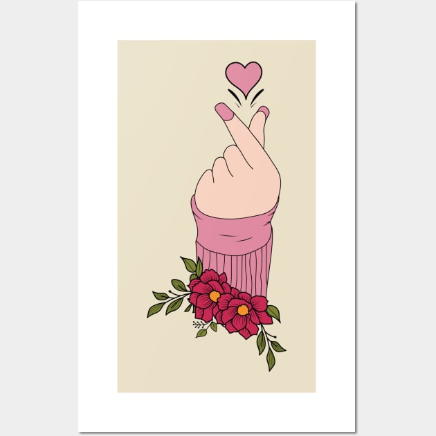 Korean Finger Heart Symbol Kpop Love Aesthetic Wall Art by uncommontee